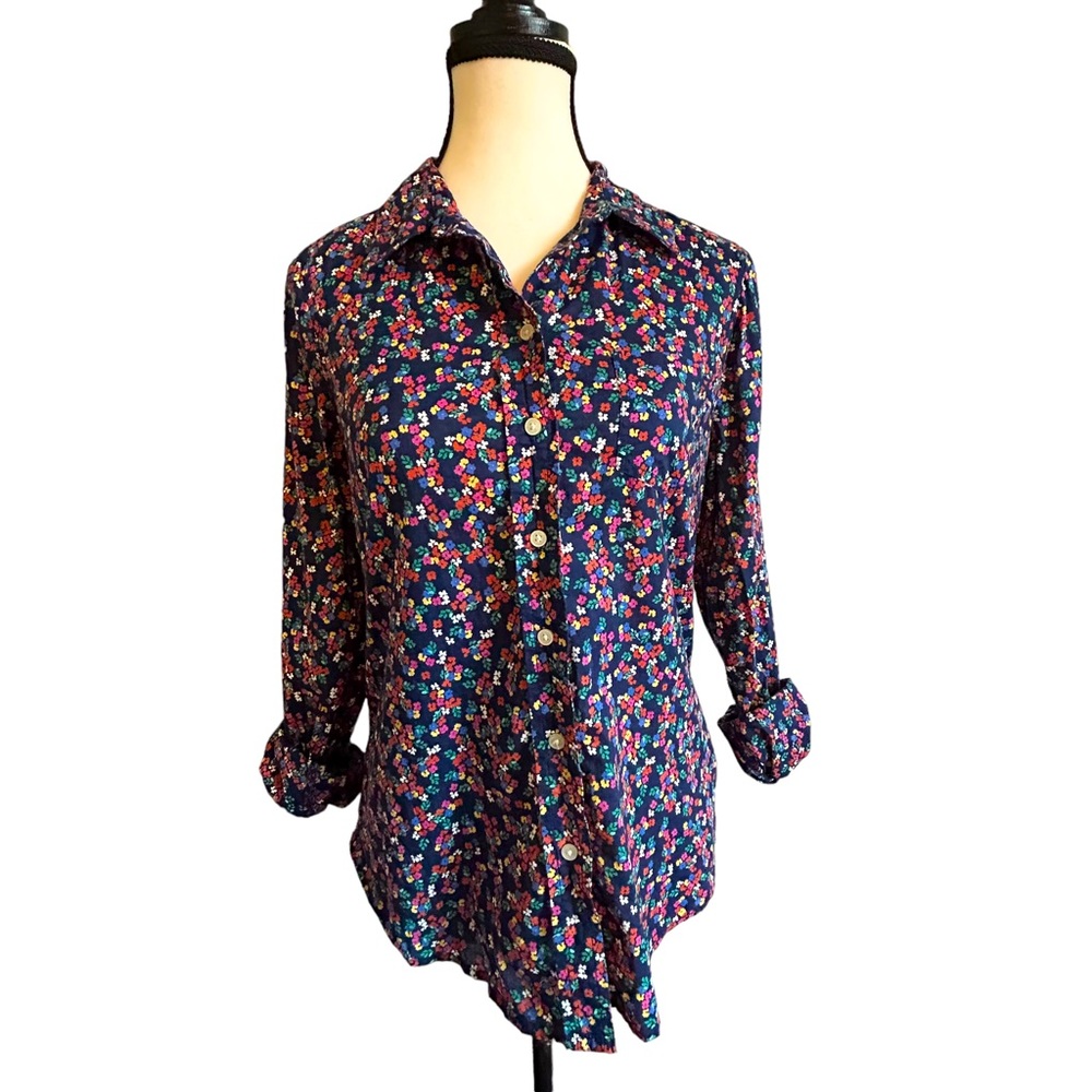 Retro Gap Floral Boyfriend Fit Button Down Women's Cotton Shirt Size S